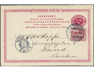 Sweden. Postal stationery, Double postcard, Facit bKd13, Response card 10 öre …