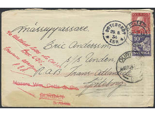 Sweden. Facit 146A, 177A on cover, 10+15 öre (slightly defective) on cover sent from PKP …