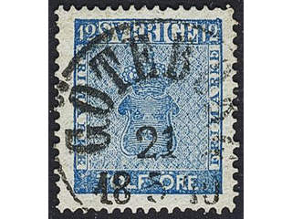 Sweden. Facit 9c3 used , 12 öre blue, perforation of 1865. EXCELLENT cancellation …