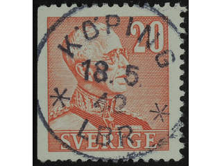 Sweden. Facit 276B used , 1940 Gustaf V large numerals 20 öre carmine-red, perf at three …