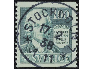 Sweden. Facit 260 used , 1938 Emanuel Swedenborg 100 öre dull green. EXCELLENT …