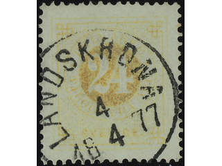 Sweden. Facit 24 used , 24 öre with beautiful cancellation LANDSKRONA 4.4.1877. Somewhat …