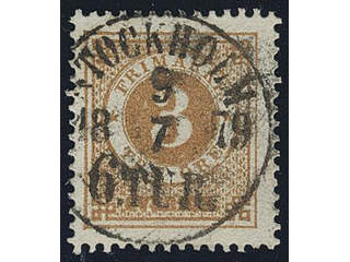 Sweden. Facit 28d used , 3 öre yellow-brown. EXCELLENT cancellation STOCKHOLM 6.TUR …