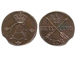 Coins, Sweden. Gustav IV Adolf, SM 63, 1/12 skilling 1802. 2.11 g. Insignificant …