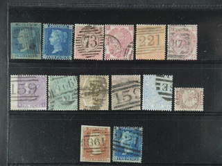 Britain. Used 1841-1880. All different, e.g. Mi 4A, 11B, 13z, 23-24, 28-29, 33, 38, 47, …