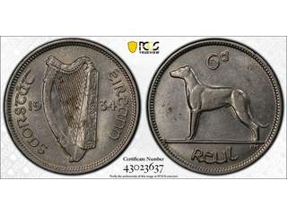 Irland 6 pence 1934, PCGS AU55