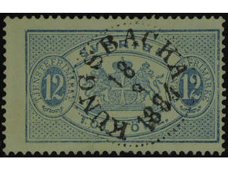 Sweden. Official Facit Tj17 used , 12 öre blue, perf 13. Superb cancellation KUNGSBACKA …