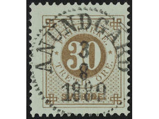 Sweden. Facit 47 used , 30 öre brown. EXCELLENT cancellation ANUNDGÅRD 3.8.1889.