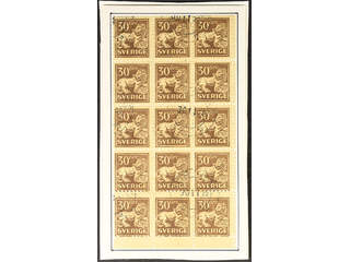 Sweden. Facit 148C used , 30 öre brown, perf on four sides, in block of 15 cancelled …