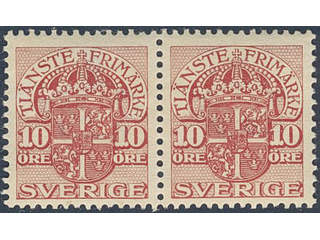 Sweden. Official Facit Tj32 ★★ , 10 öre carmine-red, watermark crown, in fresh pair.