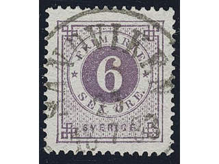 Sweden. Facit 31g used , 6 öre bluish lilac on white paper. EXCELLENT cancellation …