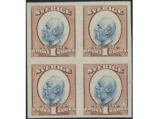 Sweden. Facit 60P (★), Proof type N, red-brown/blue-grey in BLOCK OF FOUR. Somewhat …