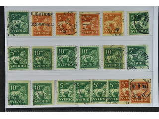 Sweden. Used 1920–34. Standing Lion. All different, e.g. F 140Ccx, 141bz, 142Abz+Acz, …