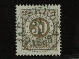 Sweden. Facit 35 used, 30 öre brun. Prakt-/LYX-stämplat KARLSKRONA 31.6.1886.