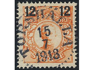 Sweden. Facit 100 used , Surcharge 12 / 25 öre orange. EXCELLENT cancellation TORSHÄLLA …