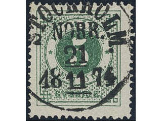 Sweden, Sverige, Sverige, Sverige. Facit 19f used, 5 öre dark green, grainy print. …