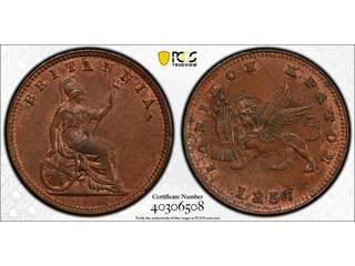 Grekland Ionian Islands 1 lepton 1857, UNC, PCGS MS64 BN