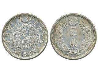 Coins, Japan. Mutsohito (1867-1912), KM Y-25, 20 sen 1905 (Meiji 38). Lightly cleaned. …