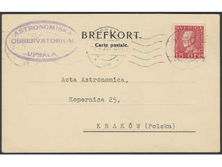 Sweden. Facit 176A cover , 15 öre on postcard sent from UPPSALA 3.3.26 to Poland.