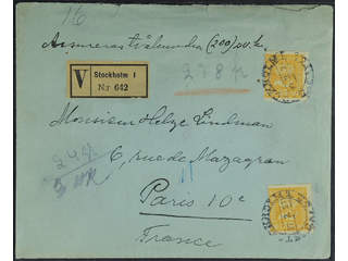 Sweden. Facit 157 cover , 2x35 öre on insured cover sent from STOCKHOLM 1 27.2.27 to …