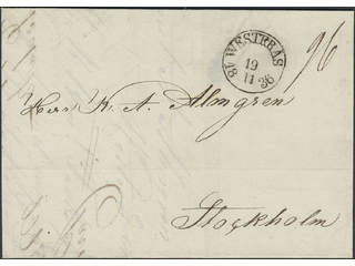Sweden. U county. WESTERÅS 19.11.1836, arc postmark. Type 3 on beautiful cover sent to …