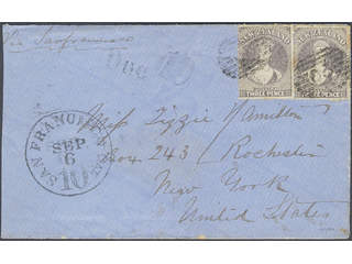 New Zealand. Michel 20b cover , 1867 Queen Victoria 3 d lilac wmk Large Star, perf 12½ …