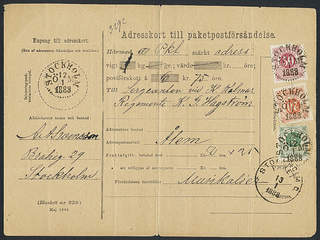 Sweden. Facit 43, 46, 48 cover , 5+20+50 öre on address card for cash on delivery parcel …
