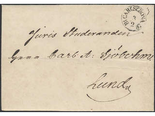 Sweden. K county. CARLSCRONA 3.2.1837, arc postmark. Type 4 on beautiful letter sent to …