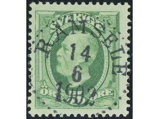 Sweden. Facit 52 used , 1891 Oscar II 5 öre green. EXCELLENT cancellation RAMSELE …