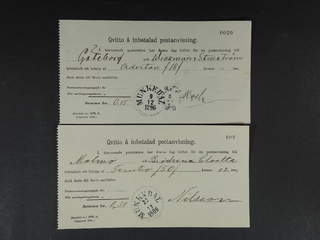 Sweden. Postal document. Blankett n:r 139, b. (Oktober 1893), two receipts for money …