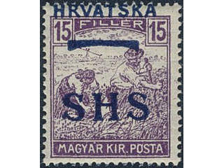 Yugoslavia. Michel 71 ★★, 1916 SHS overprint 15 f violet with heavy misplaced overprint …