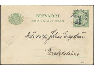Sweden. Postal stationery, double postcard Facit bKd17 , Reply card 5+5 öre sent from …