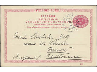 Sweden. Facit bKe14. ÅNGBÅTS PXP NO 176 21.6.1910, steamship mail postmark. Postcard 10 …