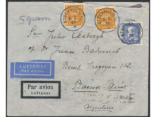 Sweden. Air mail cover Facit 168, 183 , 25 öre + 2×1 krona on air mail cover sent from …