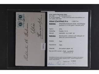 Sweden. Facit 43b on cover, 5 öre dark green, clean distinct print in pair on beautiful …