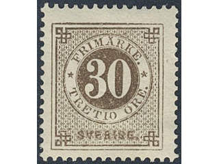 Sweden. Facit 35j ★, 30 öre oliveish yellow-brown. Very fine and fresh copy with opinion …