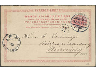 Sweden. Postal stationery, double postcard Facit bKd13 , Reply card 10+10 öre with …