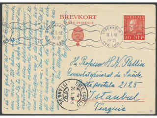 Sweden. Postal stationery, Single postcard, Facit bKe34, Postcard 20 öre sent from …