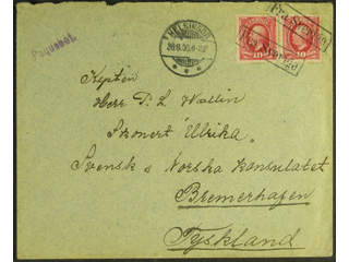 Sweden. Facit 54. DENMARK. Danish cancellations FRA SVERIGE, PAQUEBOT and HELSINGØR in …