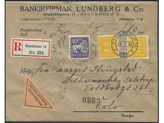 Sweden. Facit 145A, 157 cover, 10+2×35 öre on registered cash on delivery cover sent …