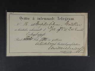 Sweden. Postal document. Litt. T, receipt for telegram sent between Åtvidaberg and …