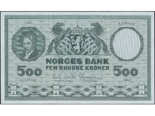 Banknotes, Norway. Pick 34d, 500 kroner 1967. A2764093. 1/1+.