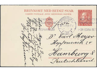 Sweden. Postal stationery, double postcard Facit bKd23 , Reply card 25+25 öre (the …