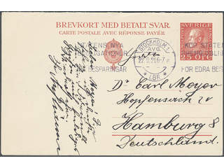 Sweden. Postal stationery, double postcard Facit bKd23 , Reply card 25+25 öre (the …