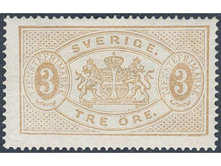 Sweden. Official Facit Tj1b ★, 3 öre yellowish orange-brown, perf 14. Very fine and …