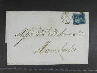 Britain. Michel 9B cover , 1855 Queen Victoria 2 d dark blue, wmk Small Crown perf 14 on …