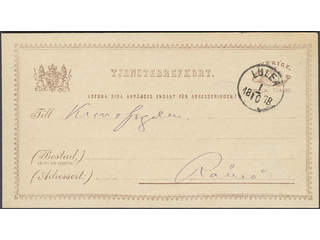Sweden. Postal stationery, Official postcard, Facit TjbK1IIa, 6 öre sent from LULEÅ …