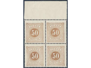 Sweden. Postage due Facit L19 ★★ , 50 öre brown, perf 13 in block of four with sheet …