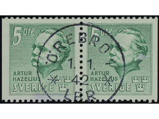 Sweden. Facit 333B used , 1941 Artur Hazelius 5 öre green, perf at three sides. …