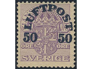 Sweden. Facit 138vm ★, 1920 Air Mail Surcharge 50 öre / 4 öre violet, wmk crown. …